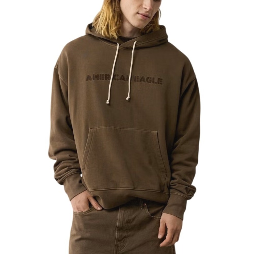 American Eagle Mens Brown Logo Graphic‎ Pullover Hoodie Size Large Casual Lounge